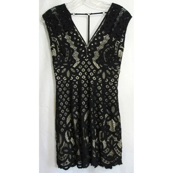 Free People Womens Lace Pleated Cocktail Dress Black 0